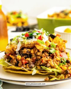 Delicious Taco Bake Casserole topped with cheese and fresh toppings