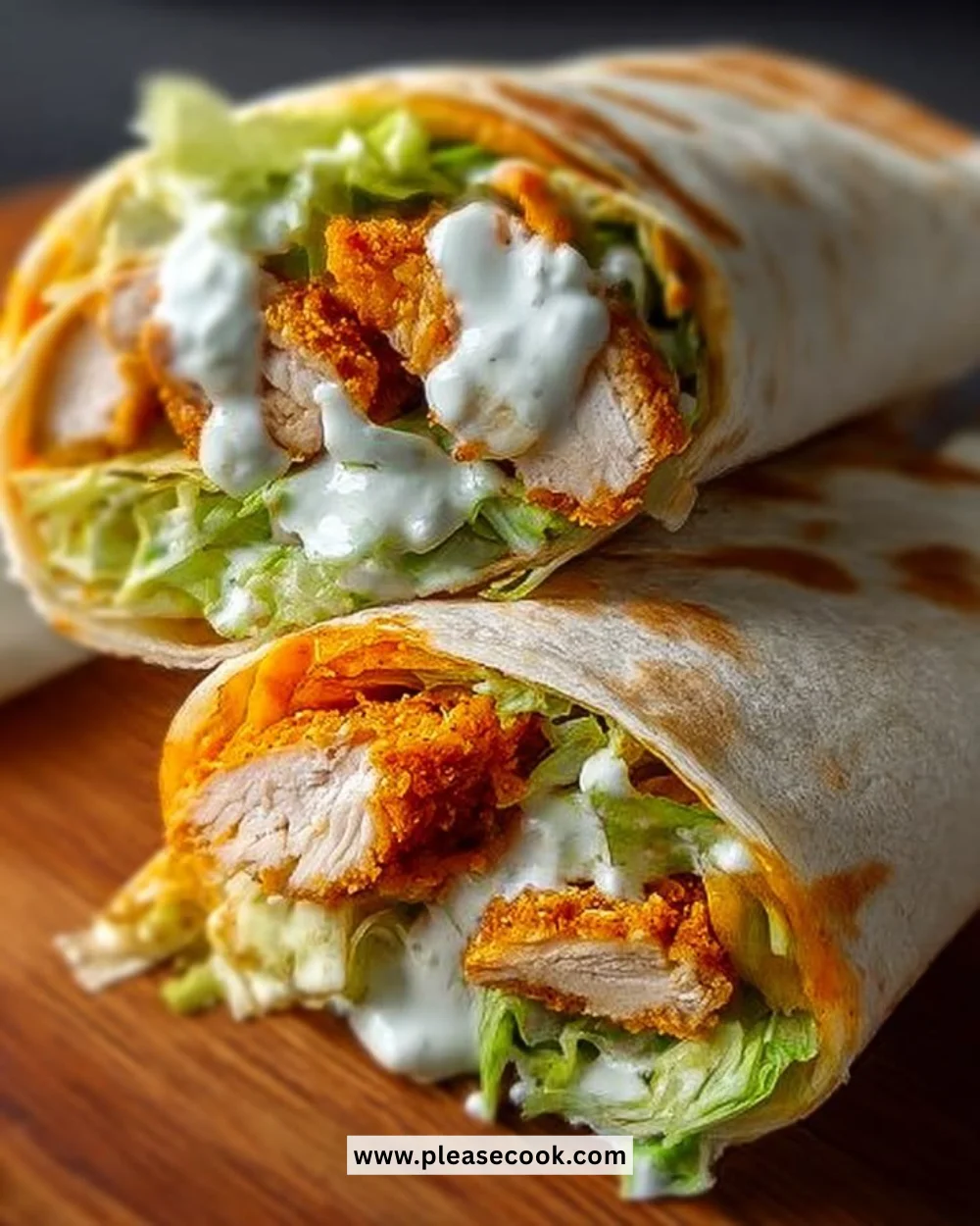 Crispy chicken ranch wrap filled with fresh ingredients and flavorful dressing.