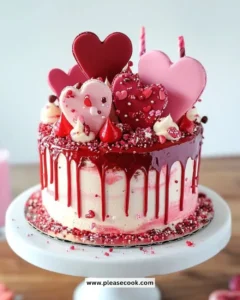 Delicious Valentine's Day Cake with red and pink frosting and heart decorations