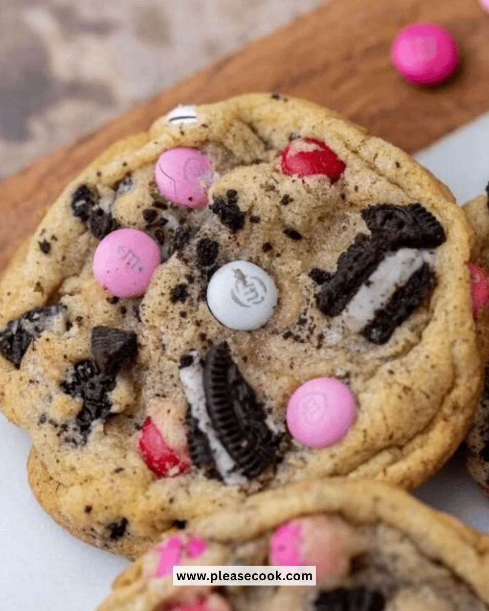 Valentine's Day Oreo M&M's Cookies baked with love and colorful treats