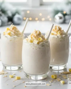 Delicious Winter Wonderland Smoothie topped with whipped cream and festive decorations