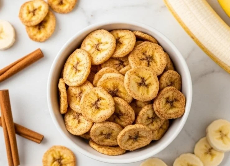 Crispy Air Fryer Cinnamon Banana Chips ready for a healthy snack.