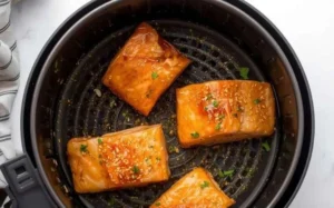 Delicious air fryer honey garlic salmon served with vegetables