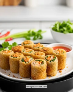 Air fryer rice paper rolls with fresh vegetables and dipping sauce