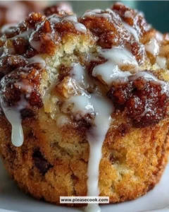 Freshly baked Apple Fritter Muffins topped with glaze
