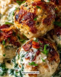 Baked chicken ricotta meatballs served with marinara sauce on a plate