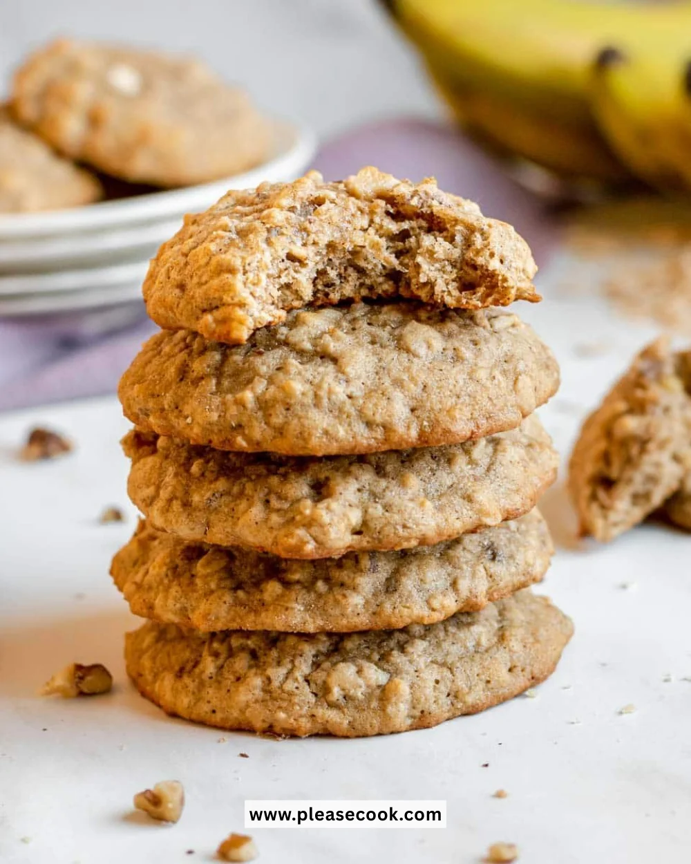 Freshly baked banana bread cookies on a cooling rack