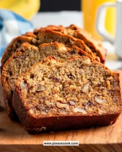 Homemade Banana Nut Bread with walnuts on a wooden cutting board