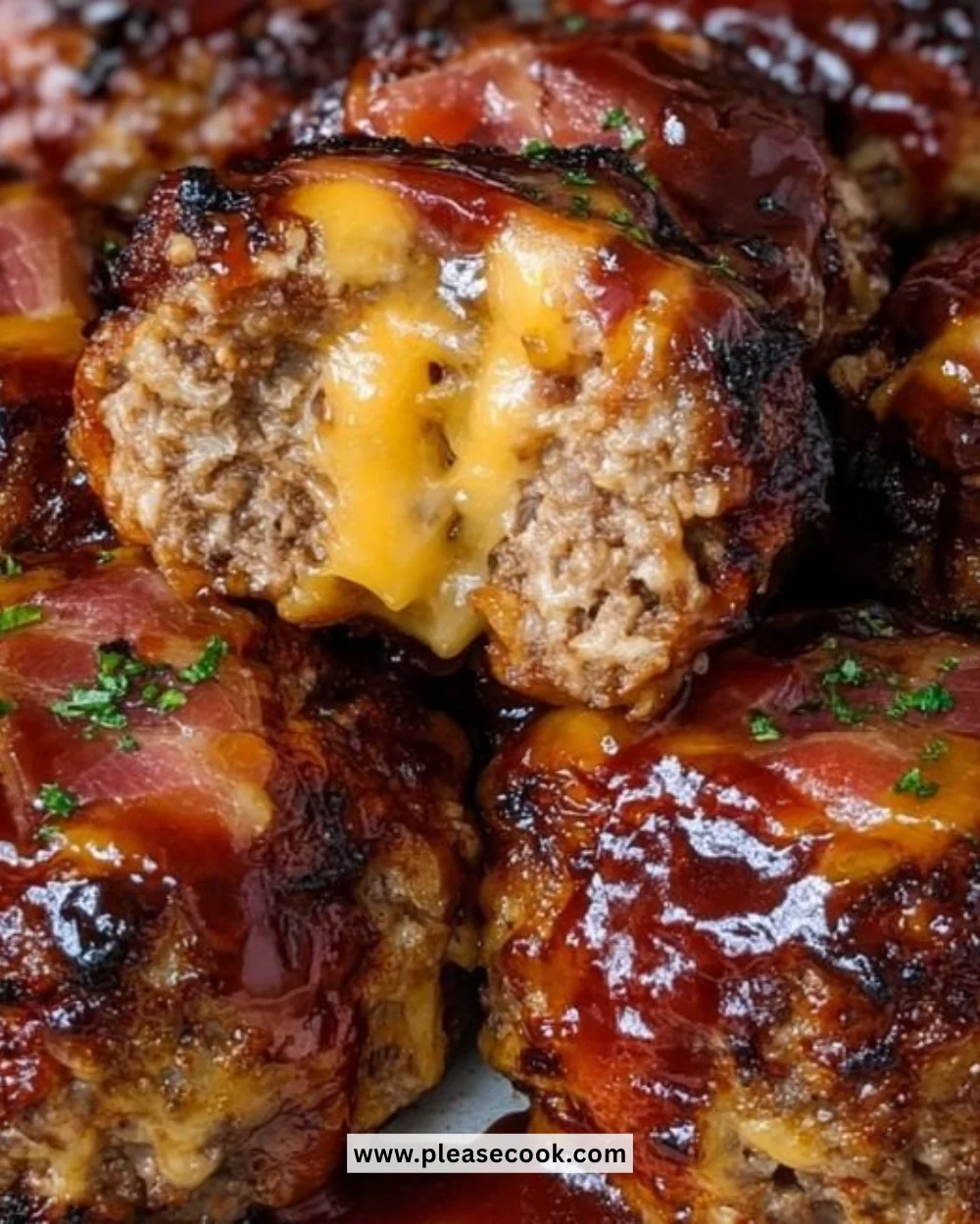 Delicious Bang-Bang Melty Bacon Cheddar Stuffed Meatloaf Bombs on a plate.