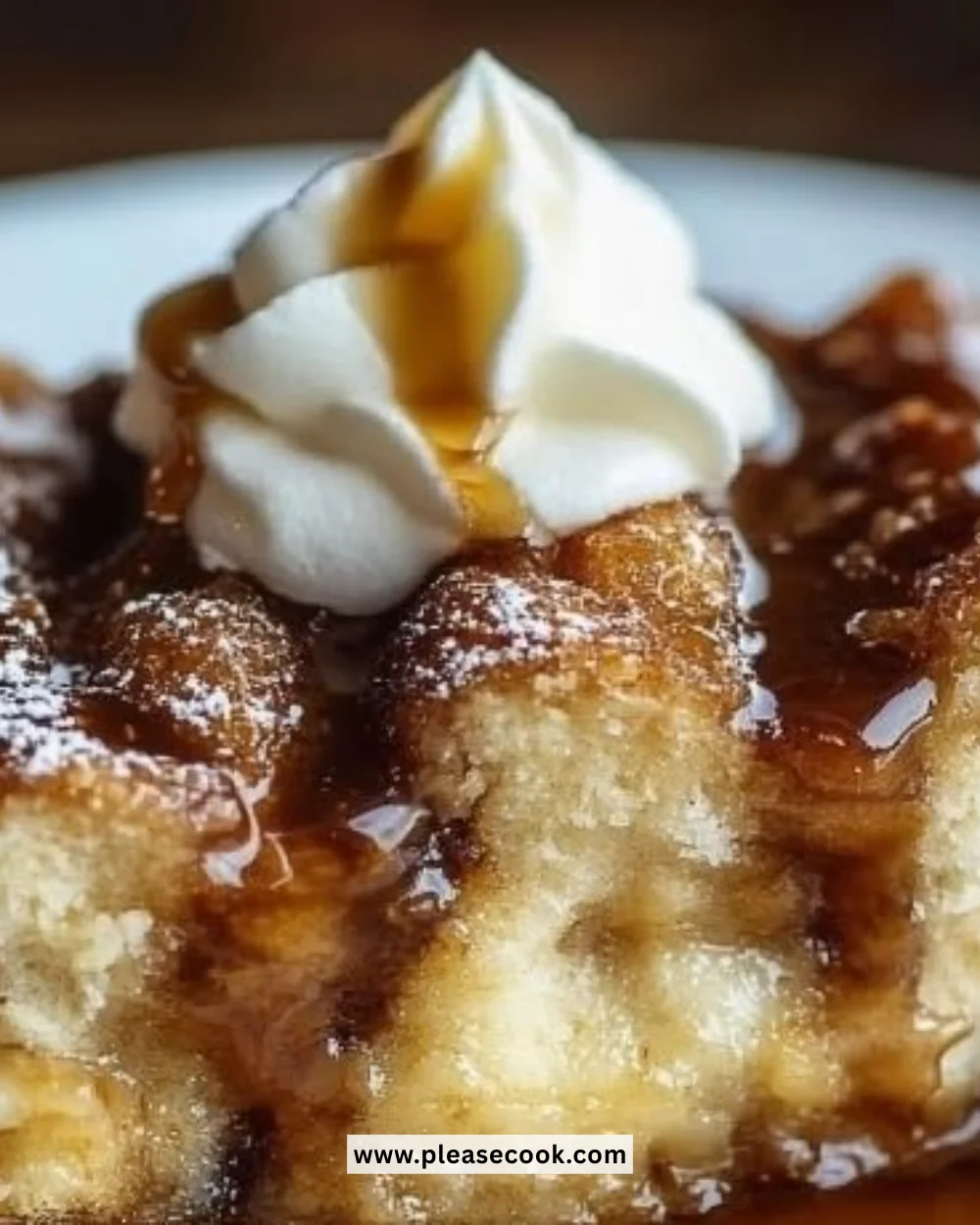 Delicious brown butter toffee bread pudding served in a cozy dish
