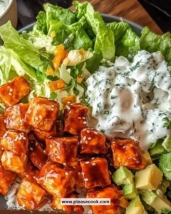 Delicious Buffalo Chicken Bowl with toppings and ingredients