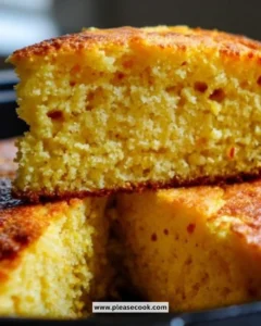 Delicious slice of buttermilk cornbread on a wooden table