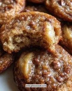 Chewy banana bread cookies on a plate with chocolate chips and nuts