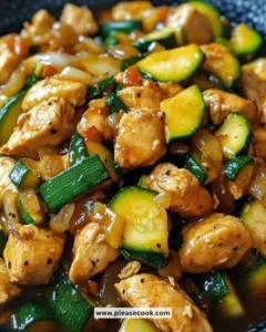 Delicious Chicken Zucchini Stir Fry served in a colorful dish