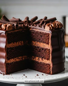 Delicious homemade Chocolate Fudge Cake with rich chocolate frosting