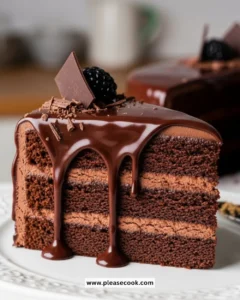 Delicious Chocolate Ganache Cake topped with smooth chocolate glaze