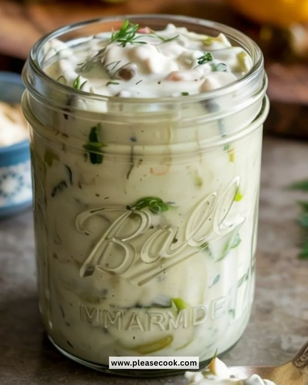 Homemade classic tartar sauce served with seafood dish