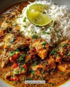 Delicious Coconut Chicken served on a plate garnished with fresh herbs