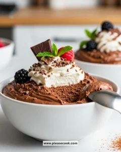 Delicious cottage cheese chocolate mousse served in a dessert bowl