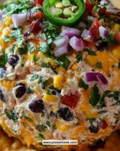 Delicious Cowboy Caviar Jalapeño Popper Cheese Ball appetizer on a serving platter.