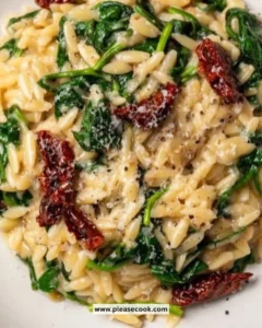 Delicious creamy Tuscan Orzo Bowl topped with fresh herbs and vegetables