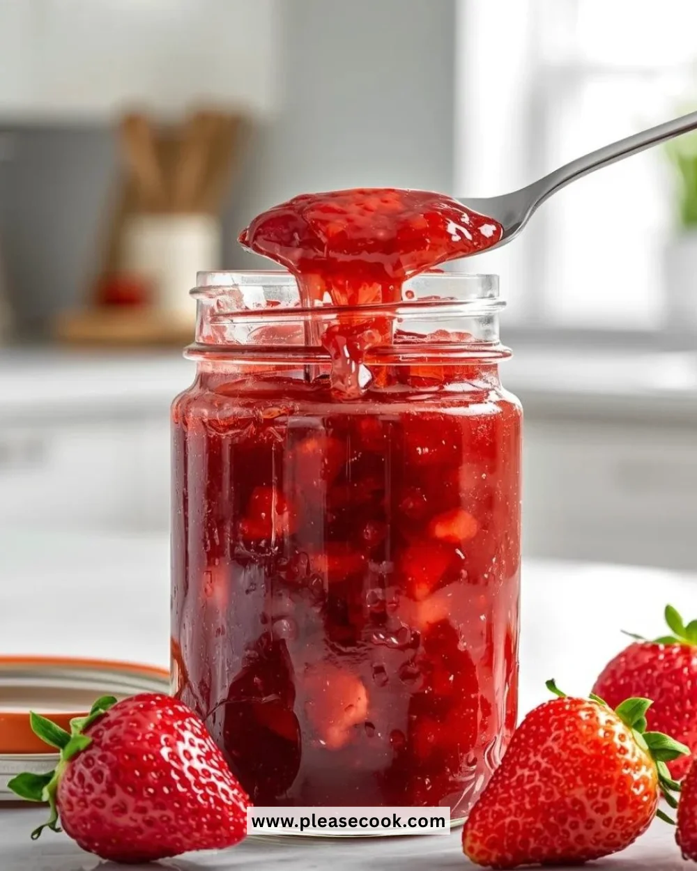 Homemade easy strawberry jam made without pectin using fresh strawberries.