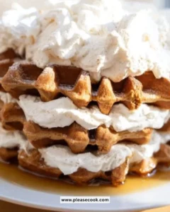 Delicious stacks of gingerbread waffles topped with syrup and spices