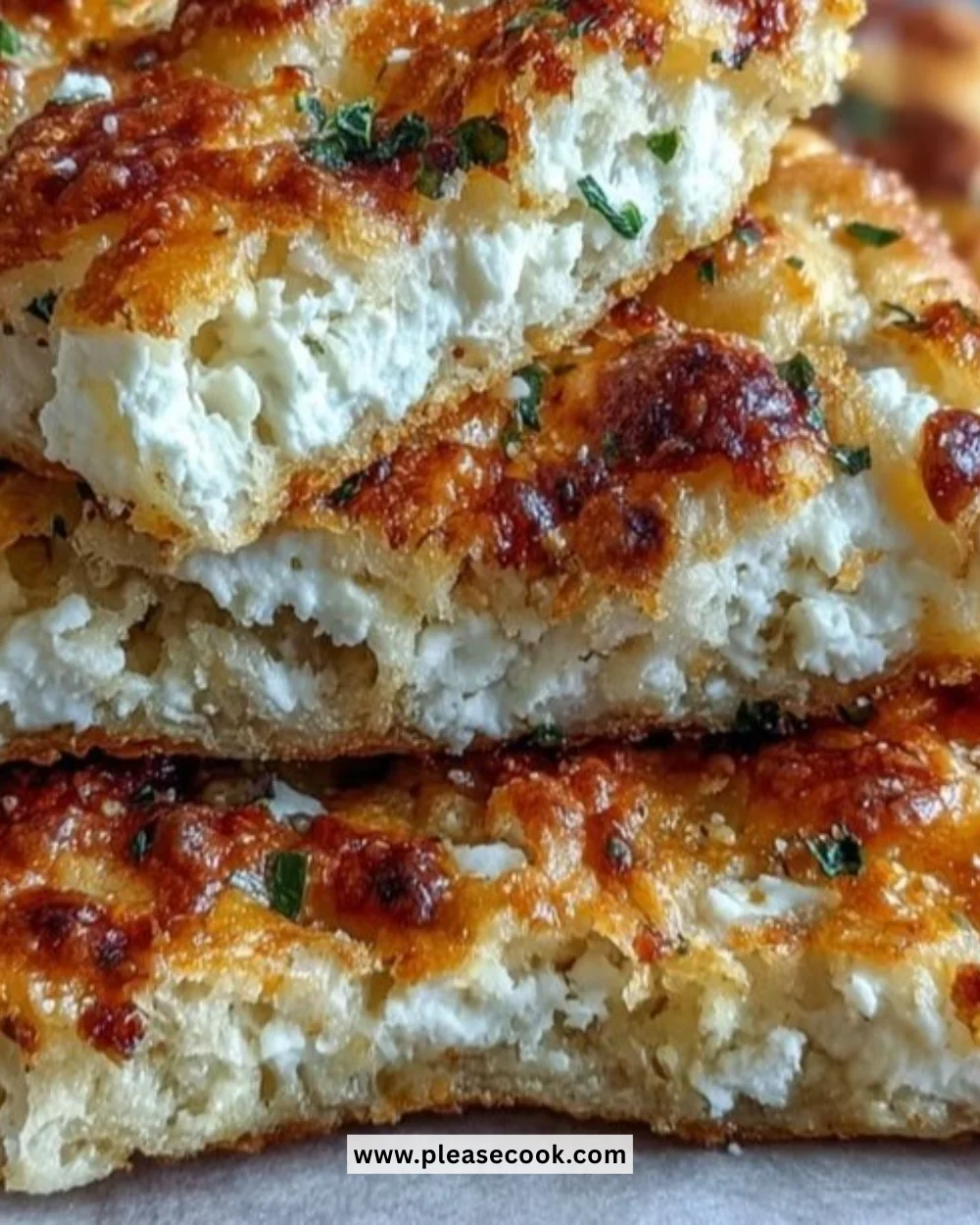 Fluffy cottage cheese flatbread served with toppings on a plate