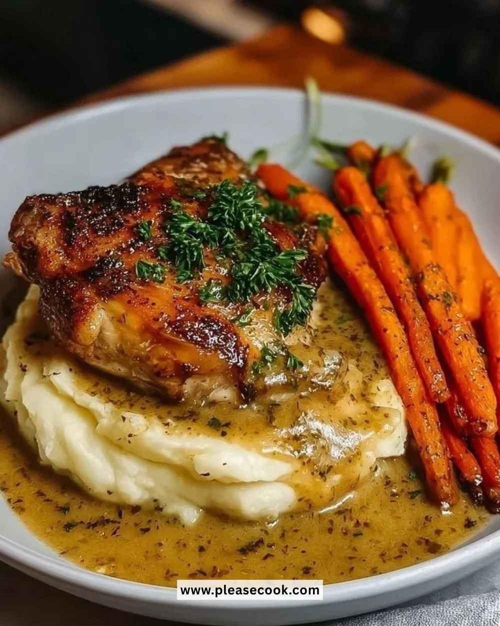 Delicious garlic herb chicken served with vibrant carrots on a plate