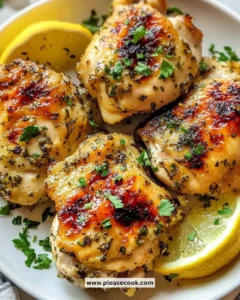 Delicious Garlic Lemon Chicken Thighs served with lemon slices