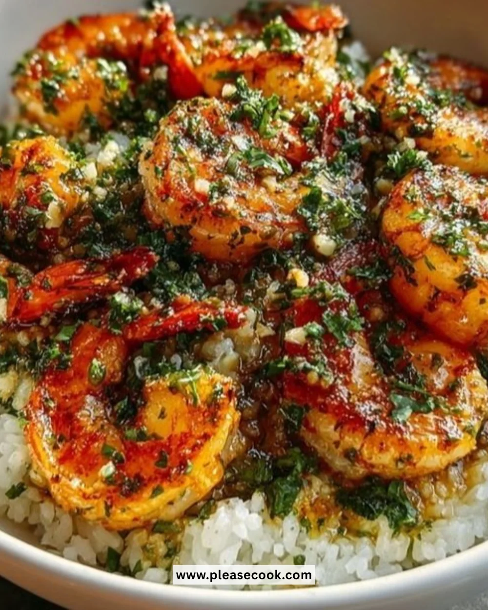 Garlic Prawn Rice Bowl with fresh herbs and vibrant vegetables
