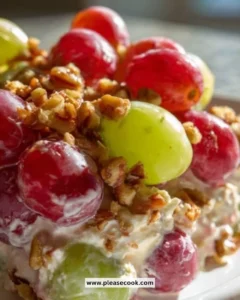 Delicious grape salad with fresh grapes and creamy dressing in a bowl
