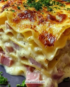 Delicious Ham & Cheese Lasagna with creamy Mornay sauce baked to perfection