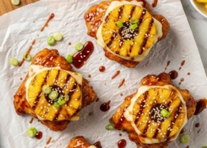 Hawaiian Turned Chicken Stack featuring layered chicken with tropical toppings