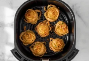 Healthy mini air fryer blooming onions served on a plate