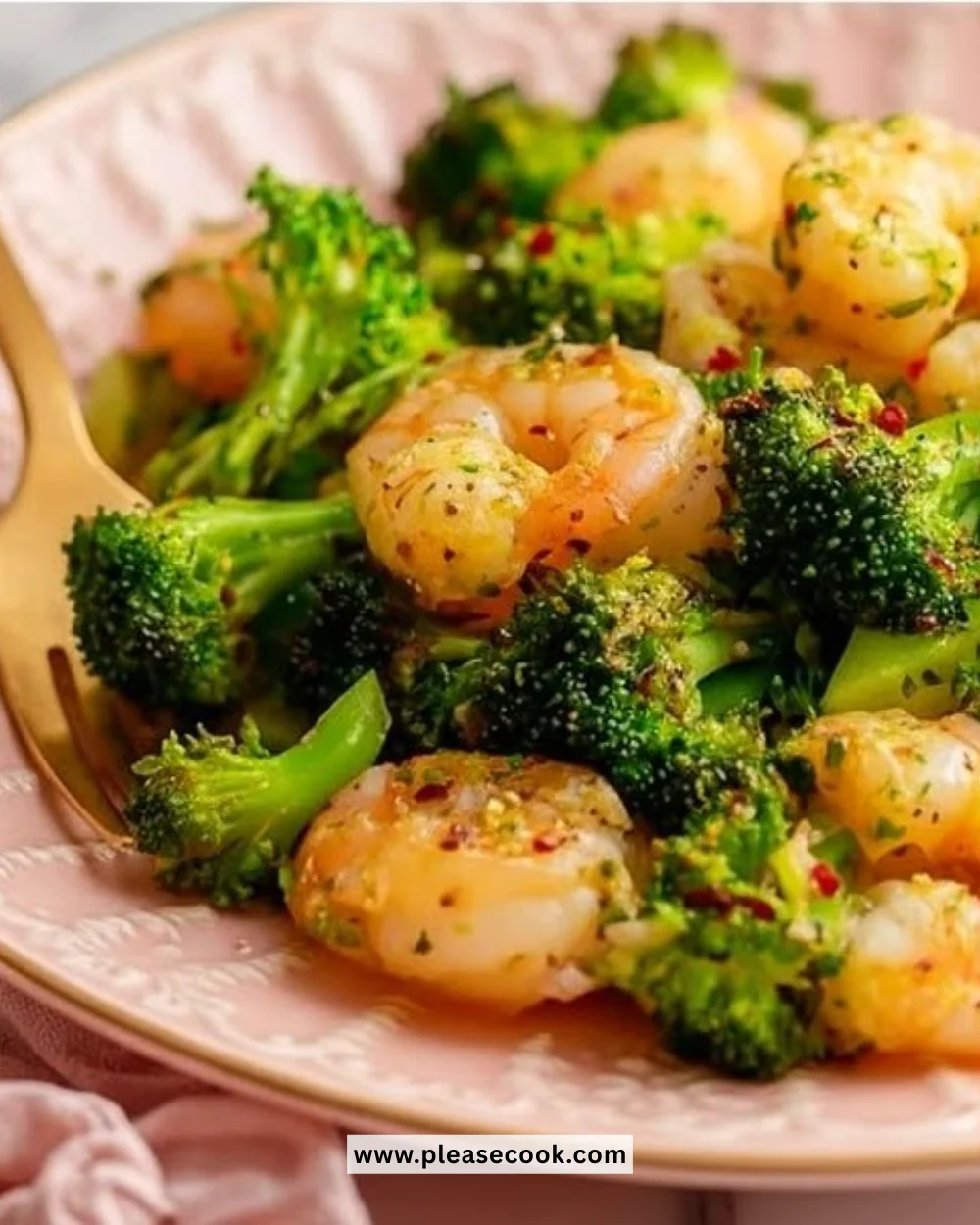 Healthy shrimp and broccoli stir-fry dish on a plate