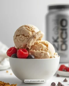 Delicious bowl of high-protein ice cream topped with fresh berries