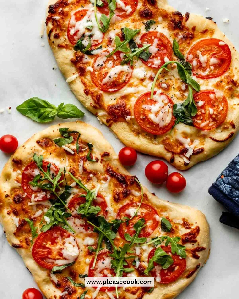 Homemade flatbread pizza topped with fresh ingredients