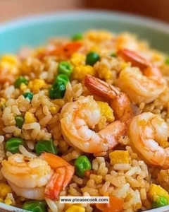 A plate of homemade shrimp fried rice garnished with green onions and vegetables