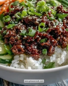 Delicious Korean Ground Beef Bowl with rice and fresh vegetables