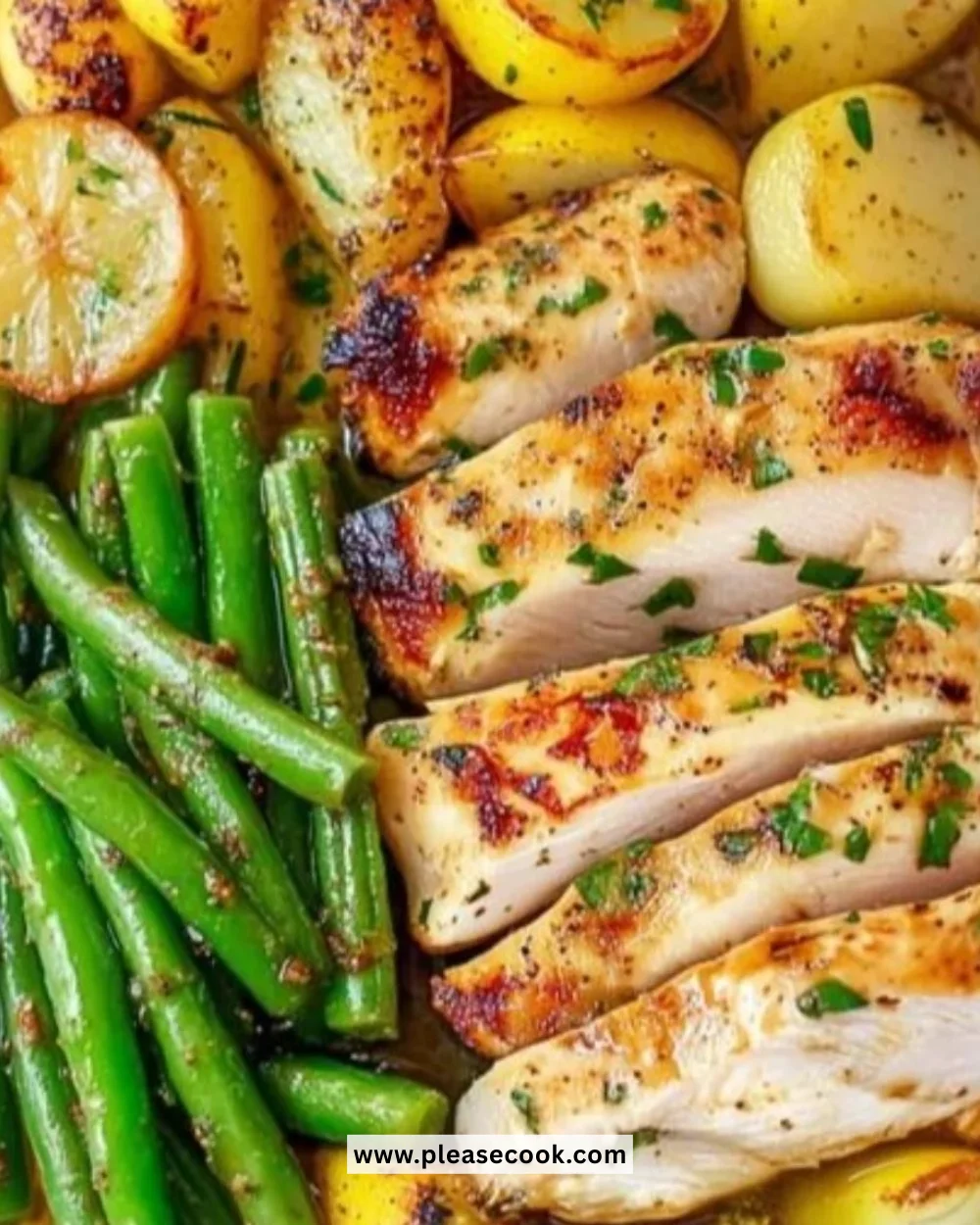Lemon Garlic Chicken Bowl garnished with fresh herbs and served in a colorful dish.