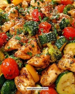 Loaded Chicken and Veggie Skillet with colorful vegetables and herbs