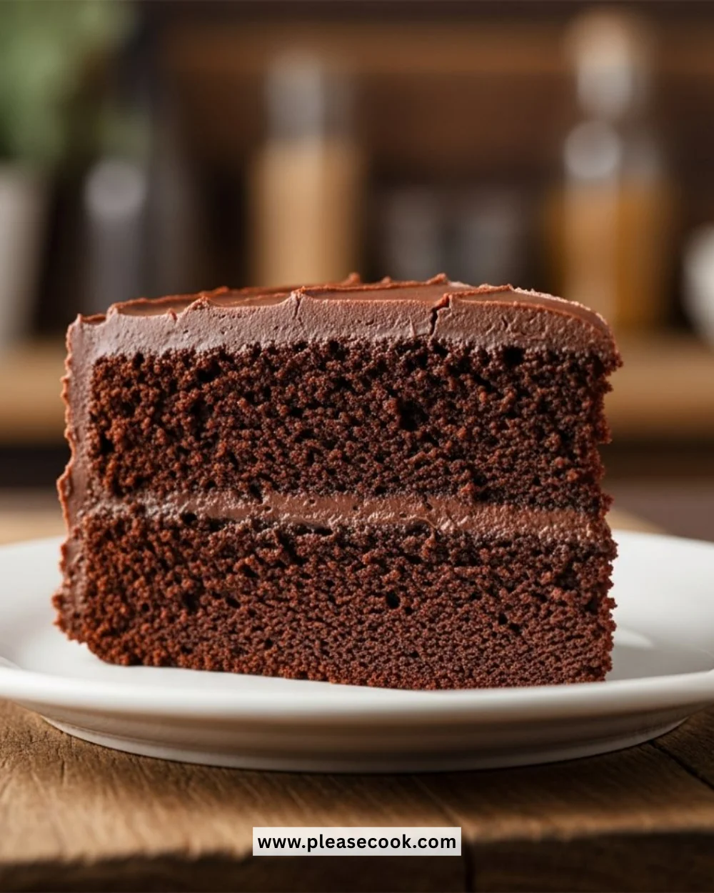 Moist chocolate cake with rich frosting and chocolate shavings
