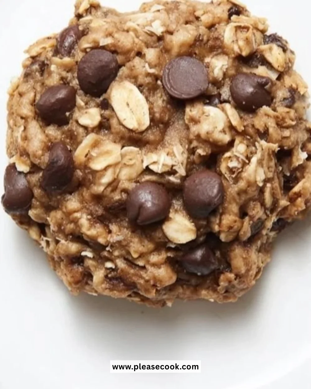 Bowl of oat banana chocolate chip cookies with chocolate chips and banana slices