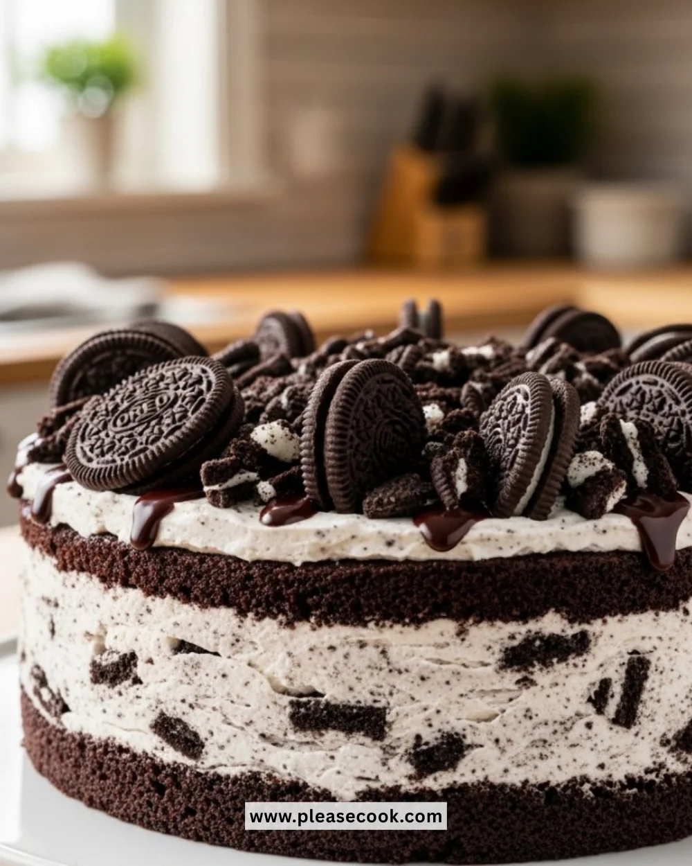 Delicious Oreo Cookie Cake with chocolate layers and Oreo frosting