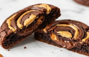 Delicious peanut butter brownie cookies with rich chocolate swirl design
