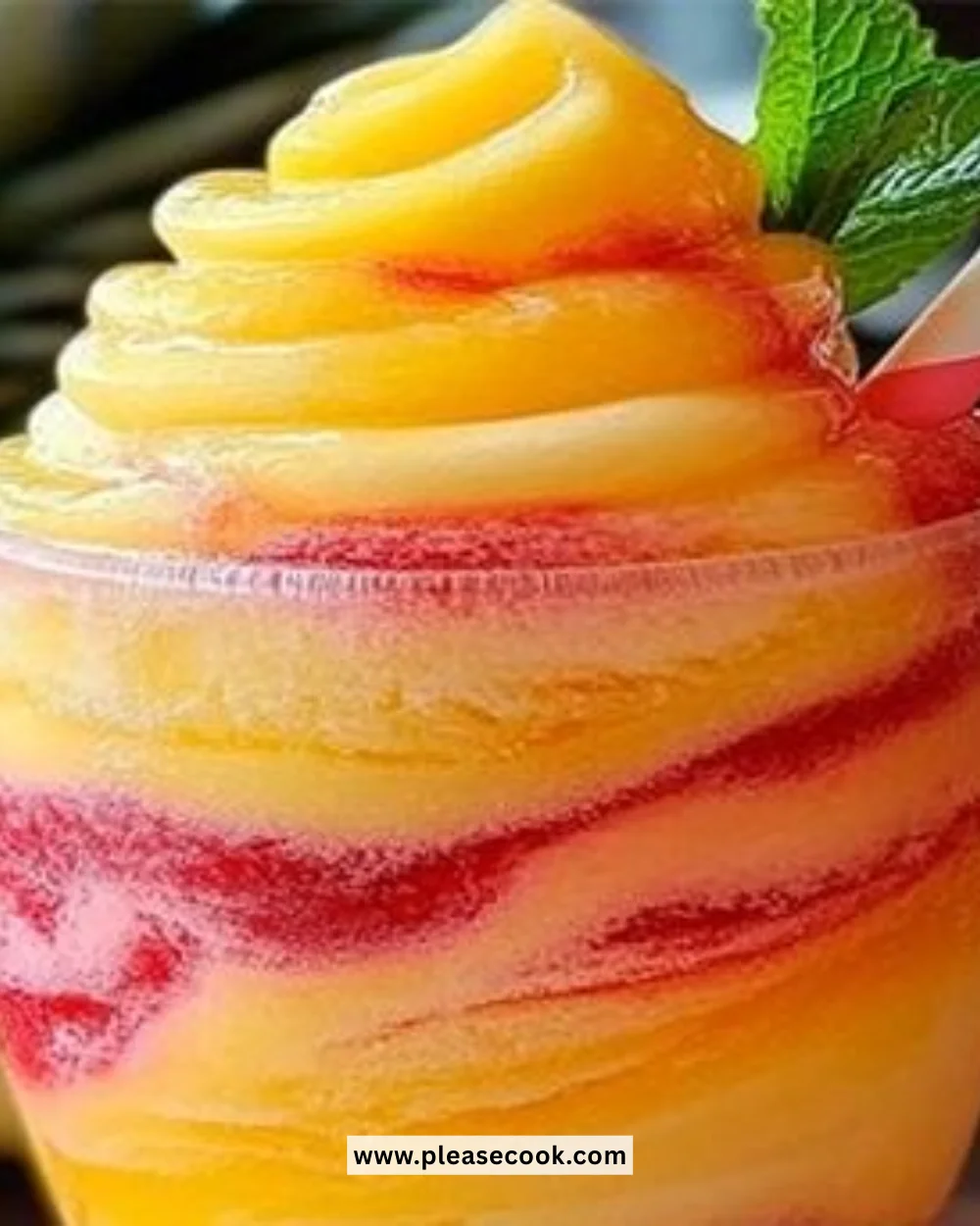 Pineapple Strawberry Slurshies in colorful cups with ice and fresh fruit garnishes