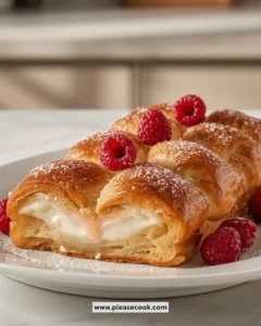 Freshly baked Raspberry Cheese Danish with creamy filling and tart raspberries