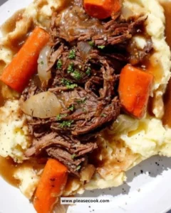 Delicious slow cooker pot roast with vegetables ready to serve.