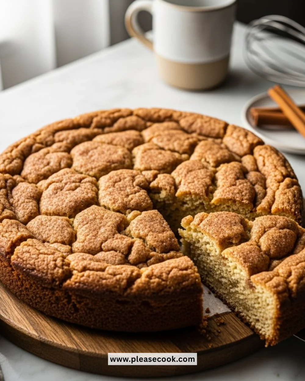 Delicious Snickerdoodle Cookie Cake topped with cinnamon sugar